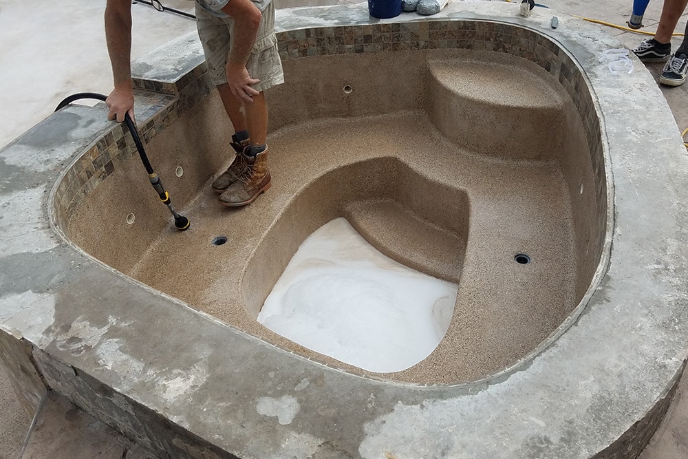 This is a photo of a hot tub gunite replastering project in Somers, CT.